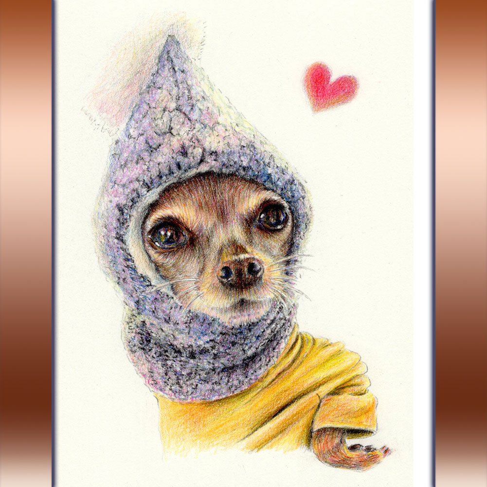 ミニピンの色鉛筆画